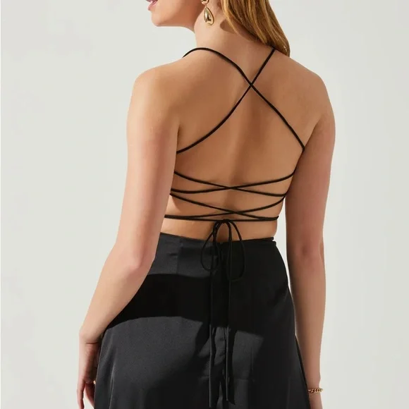 NWT ASTR brand black Gala Bustier Cross Strap Midi Dress - Picture 6 of 7